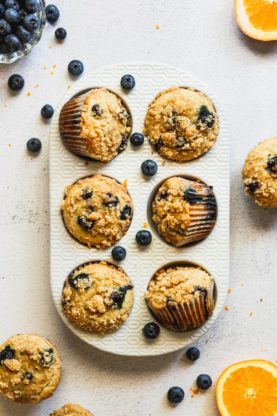 Blueberry orange muffins in a muffin pan ready to enjoy