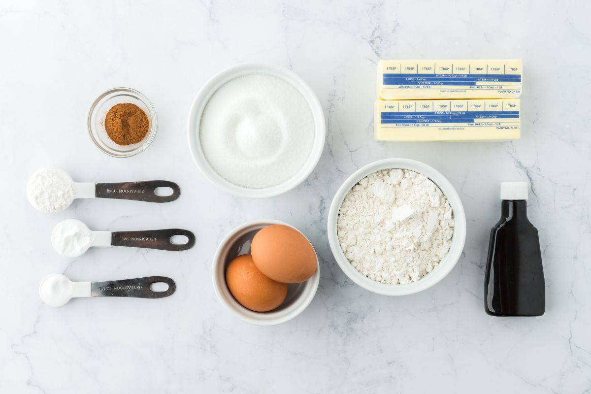 Ingredients to make brown butter snickerdoodles on the table before mixing.