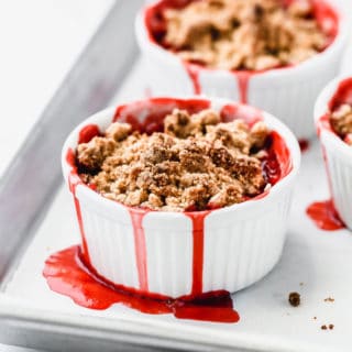 Close up of Individual Strawberry Crumbles right out of the oven