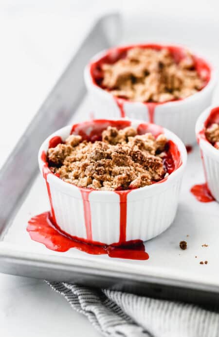 Close up of Individual Strawberry Crumbles right out of the oven