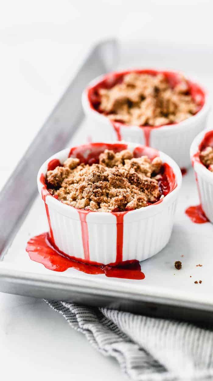 Close up of Individual Strawberry Crumbles right out of the oven