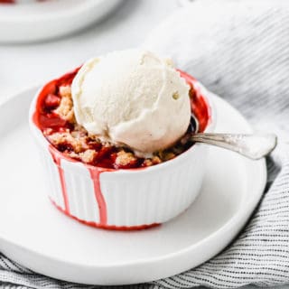 Individual Strawberry Crumble recipe with vanilla ice cream