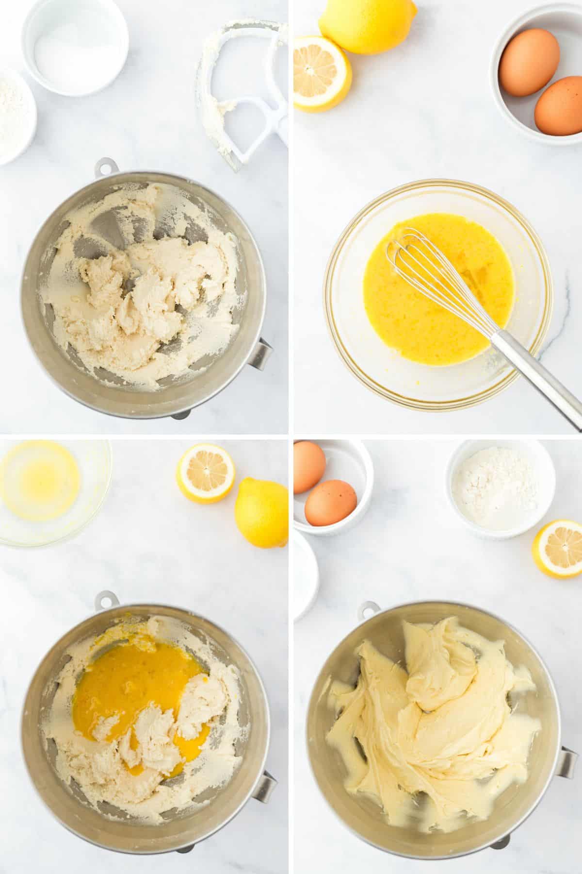 A collage showing the steps for mixing the lemon topping.
