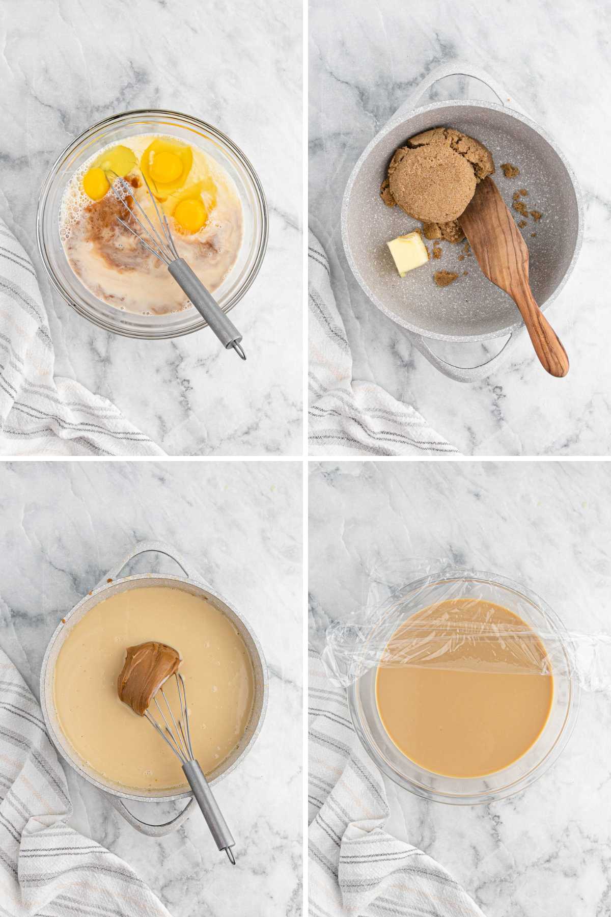 A collage of images for making cookie butter ice cream base.