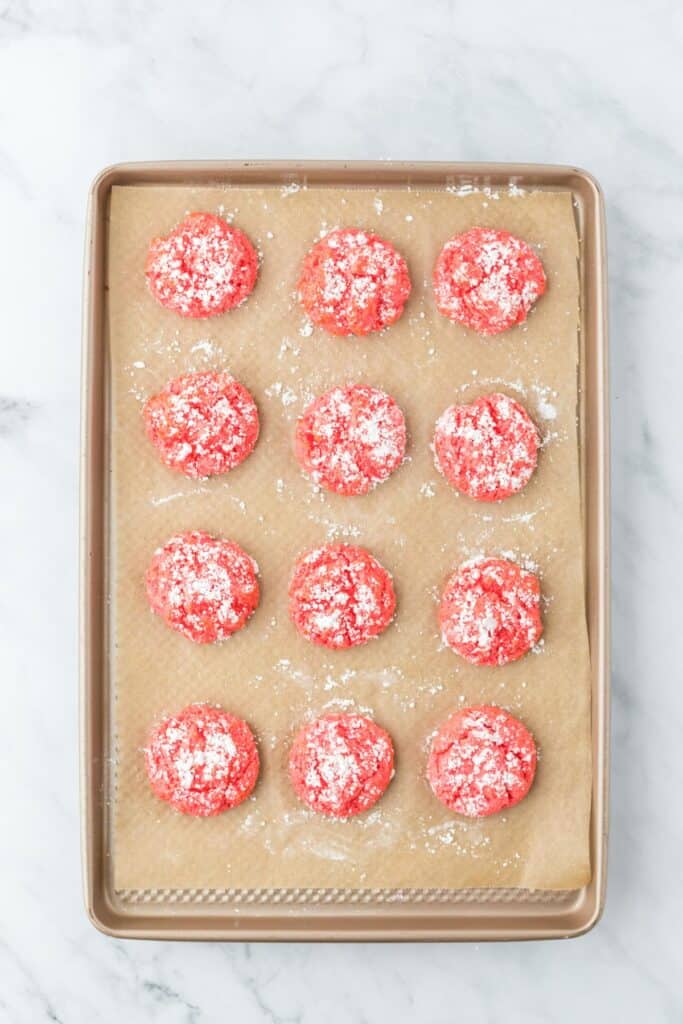 Raspberry cookies baked on a sheet pan