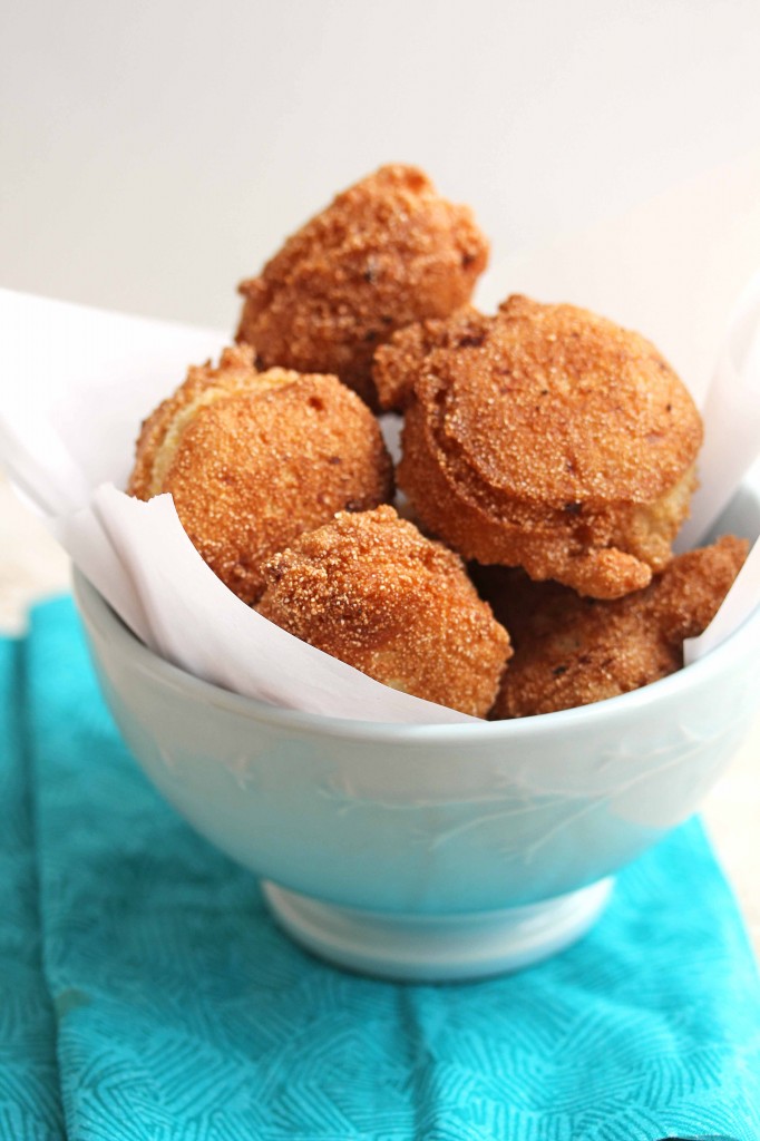 Delicious hush puppies in a white bowl ready to serve