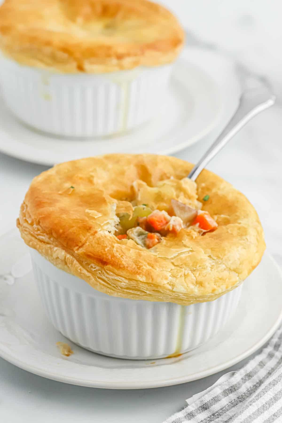 Creole pot pie with andouille sausage and chicken on the table.