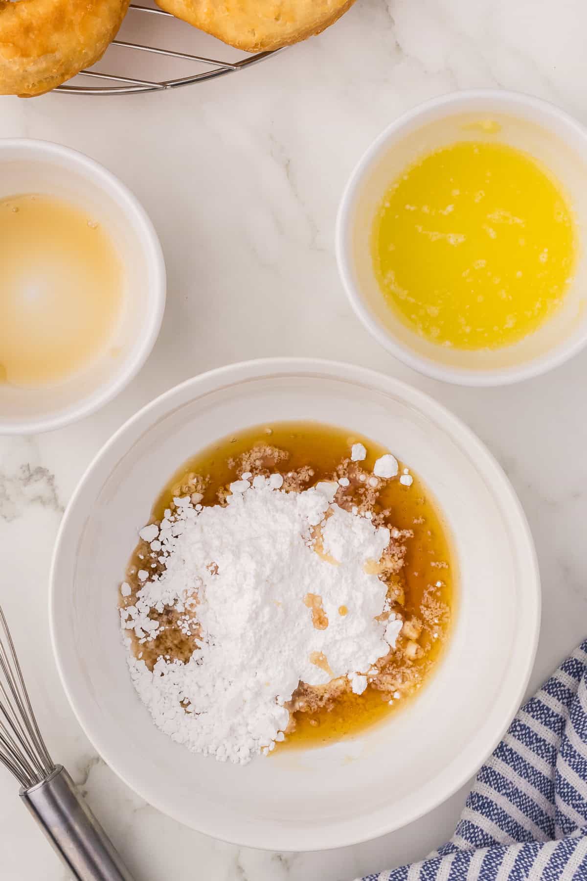 Ingredients for maple glaze being mixed