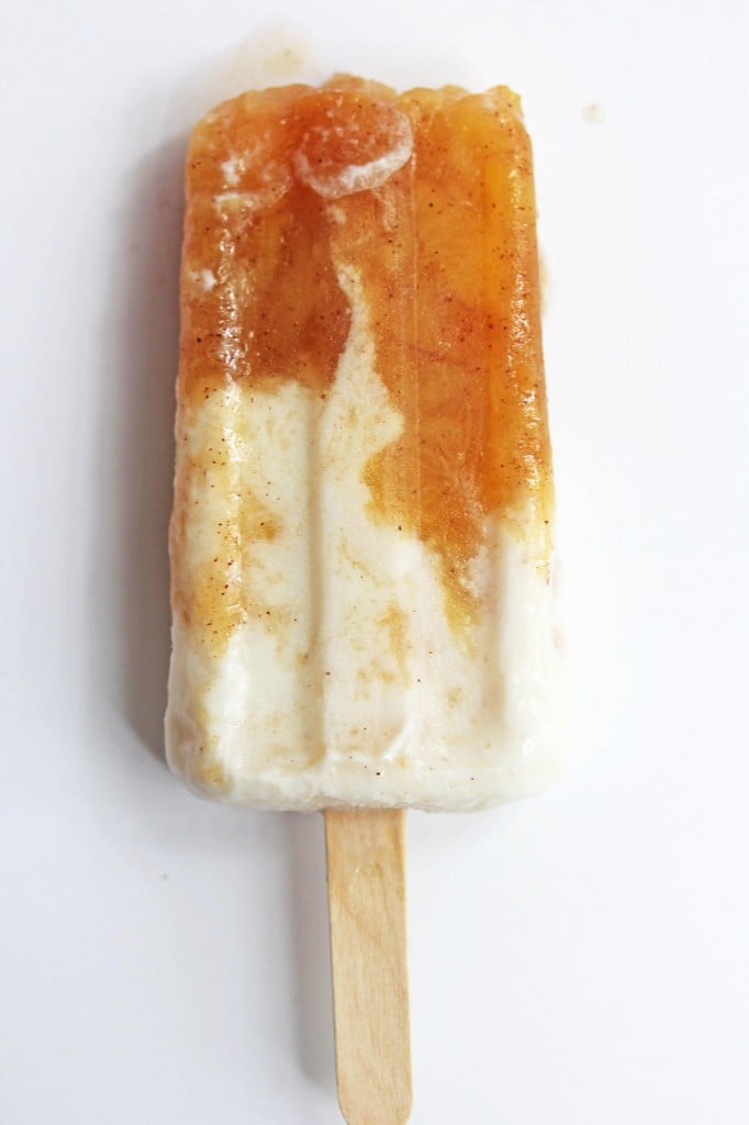Close up of an overhead shot of one peaches and cream popsicle