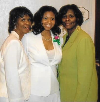 Jocelyn Delk Adams posing with her mother, left, and her aunt for a photo
