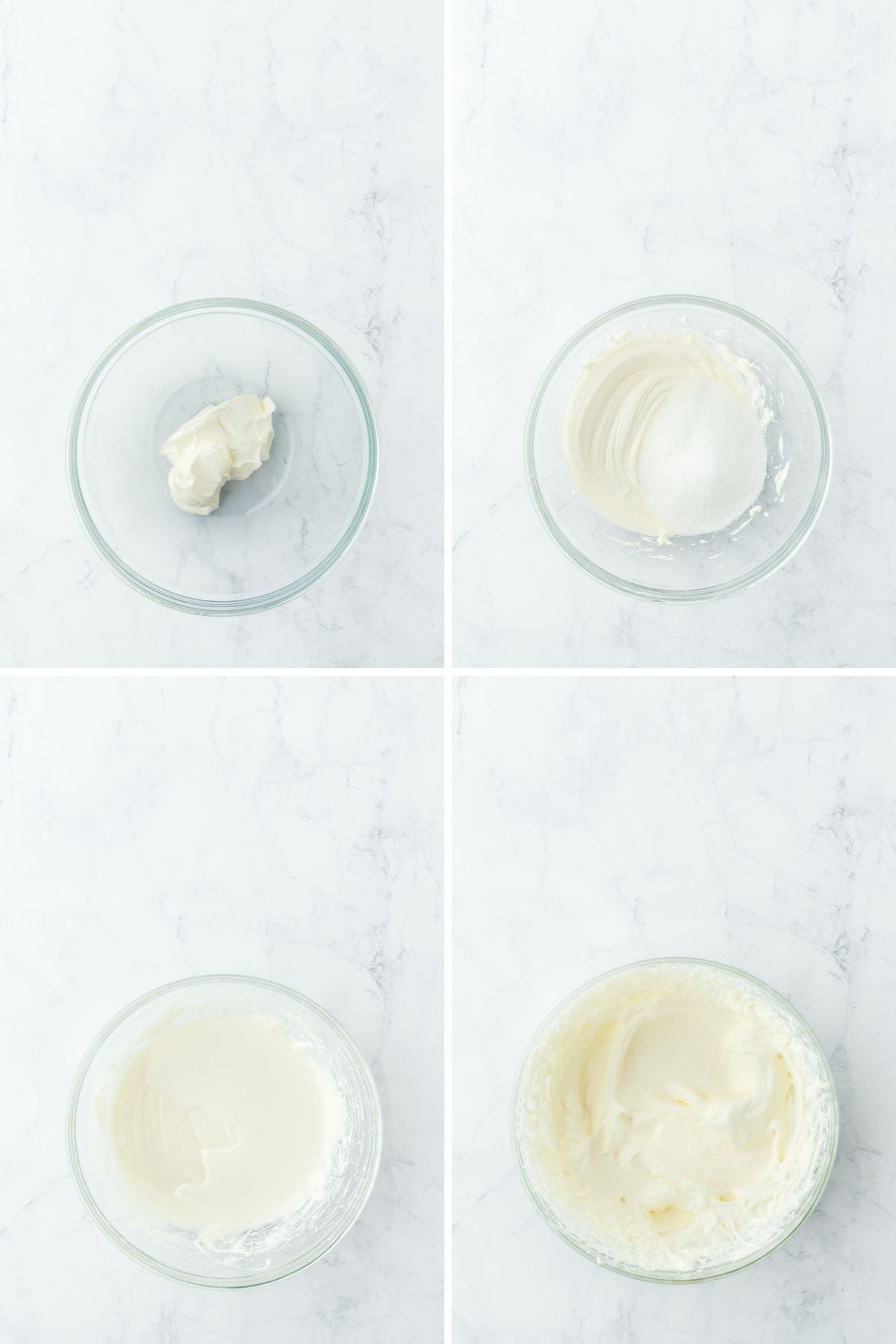 A collage of images showing how to make whipped cream.