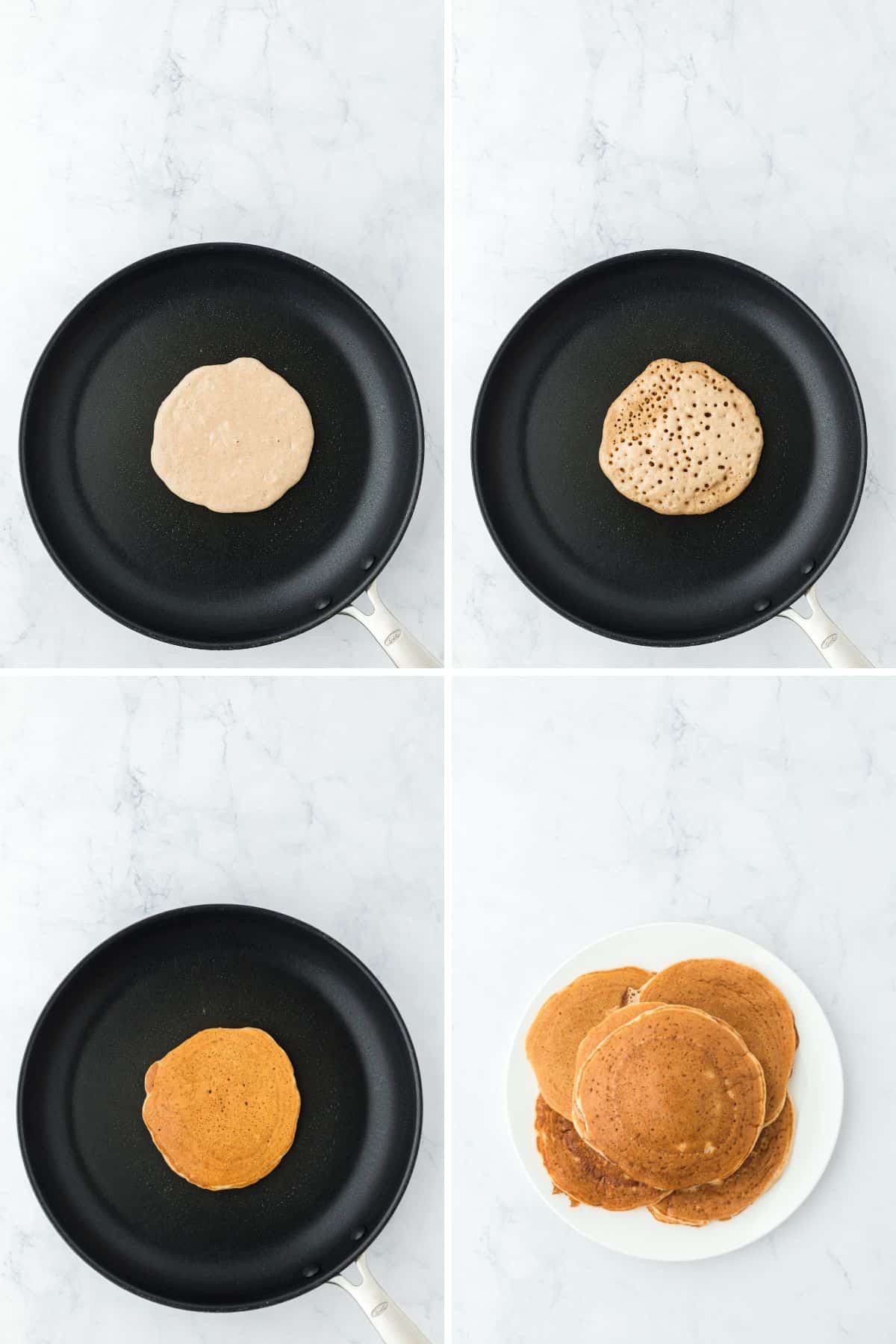 A collage of images showing cooking the pancakes.