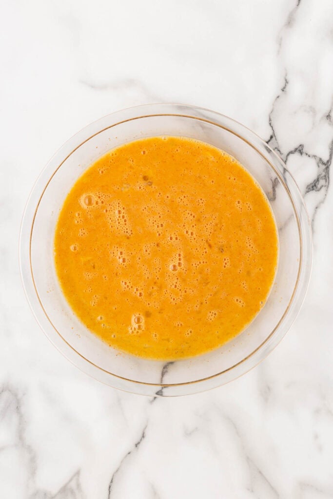 Eggs and hot sauce whisked together 