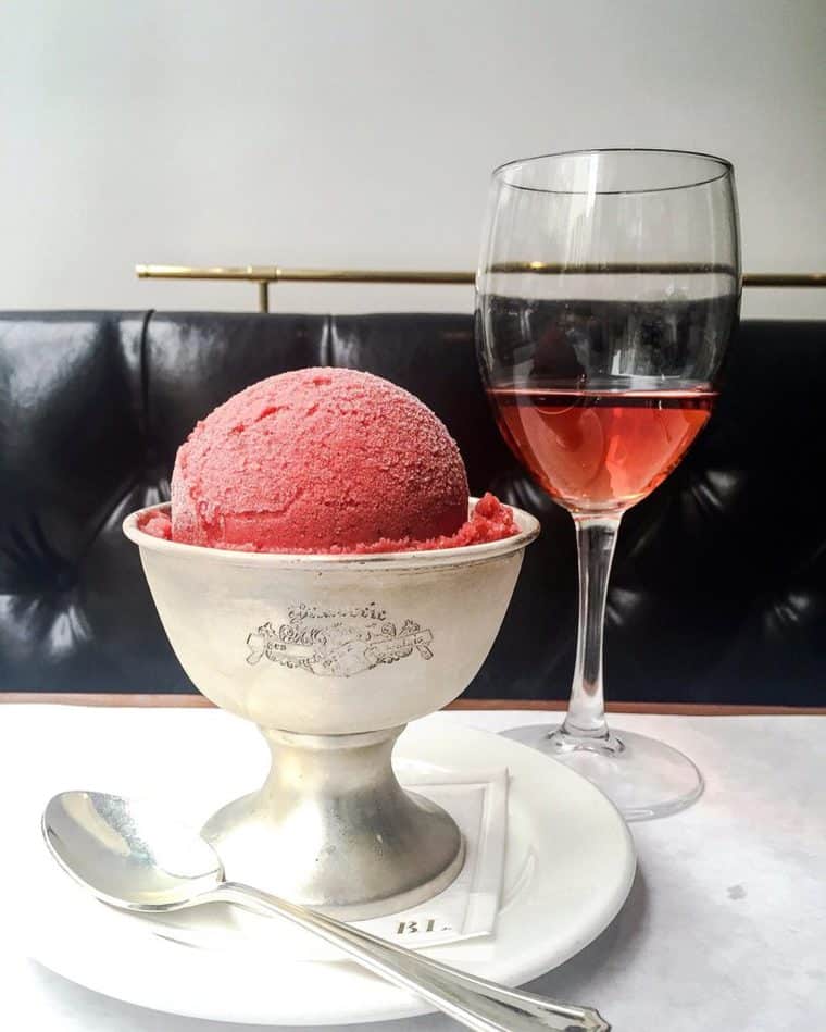 Sorbet and a glass of wine