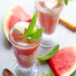 Watermelon Ice Cream Floats: Vanilla Ice Cream gets jazzed up with the simplicity of fresh watermelon juice and lemon lime soda. It's the perfect easy summer treat!