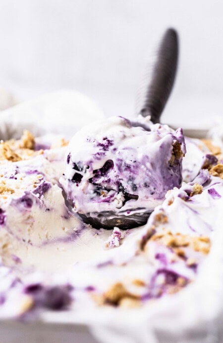 Close up of Blueberry Ice Cream being scooped