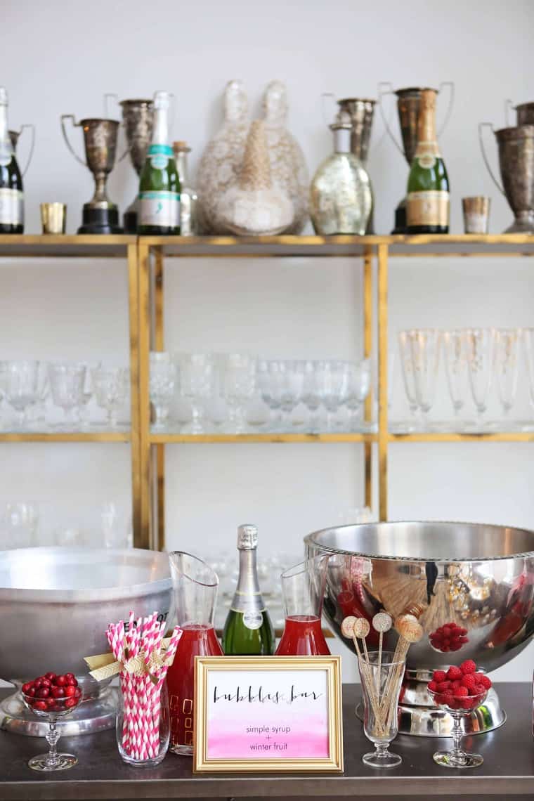 Photo of wine, two punch bowls and glasses for the holiday party