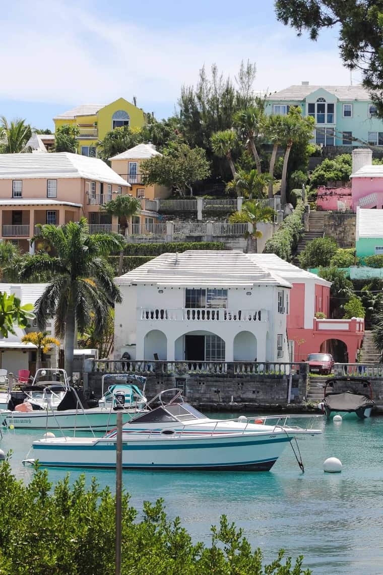 Colorful homes and ships in Bermuda