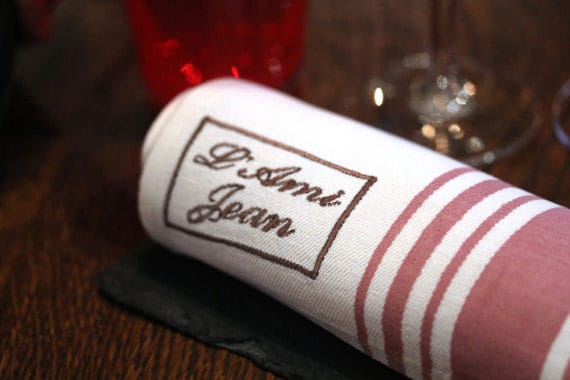 A linen napkin at L'Ami Jean in Paris