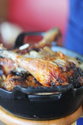 Close up of roast chicken at La Rotisserie d'Argent in Paris