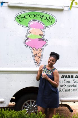 Jocelyn holding a frozen treat at The HoneyMoon House in Madison, Georgia