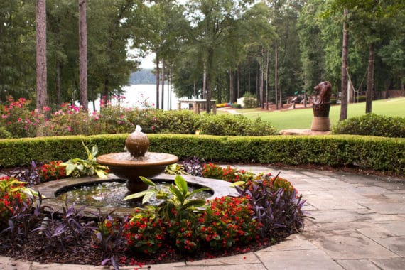 Water fountain at the Ritz-Carlton Reynolds with Lake Oconee in the background