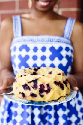 Jocelyn holding the blueberry orange pound cake