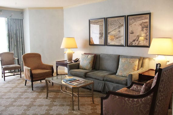 Living area of a suite at the Windsor Court Hotel in New Orleans