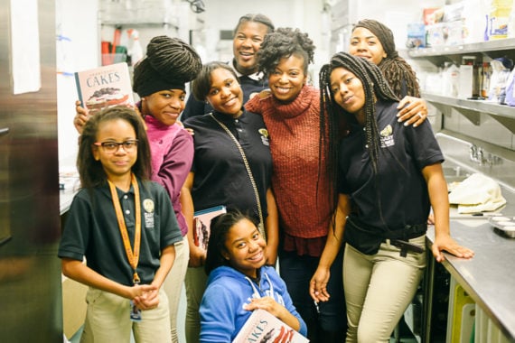 Jocelyn Delk Adams with a group of girls from her baking class