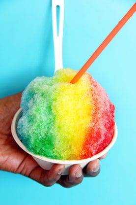 A gorgeous rainbow snow cone sold at Tobi's Shave Ice