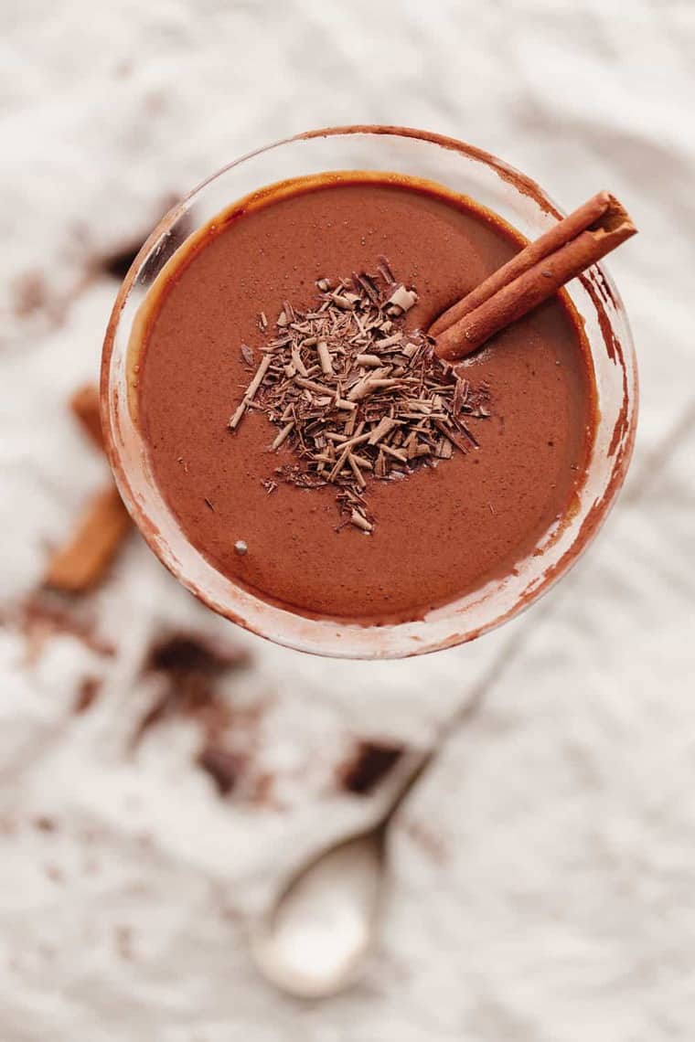 An overhead of chocolate martini recipe ready to serve