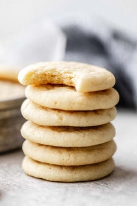 A stack of Tea Cake recipe with bitten cookie on top