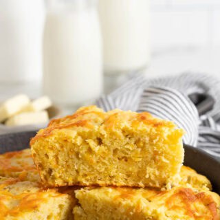 Slices of Mexican cornbread cut and stacked