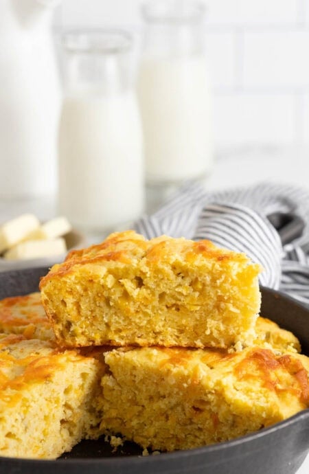 Slices of Mexican cornbread cut and stacked