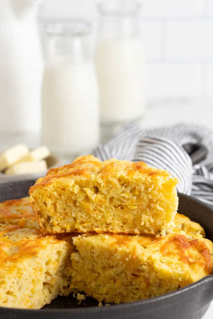 Slices of Mexican cornbread cut and stacked