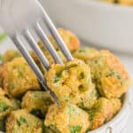 A fork piercing through Southern fried okra recipe before enjoy