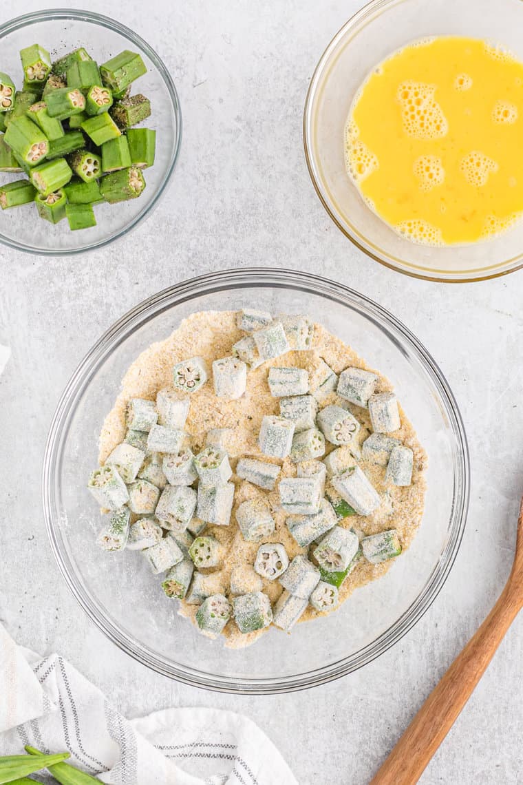 Slices of okra in a dry ingredient bowl