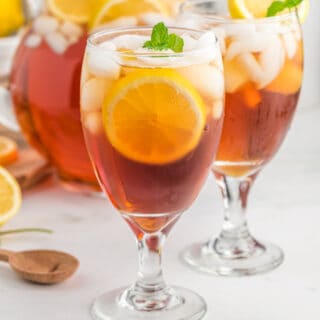 A close up of two glasses of sweet tea