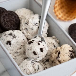 Scoops of cookies and cream ice cream ready to enjoy