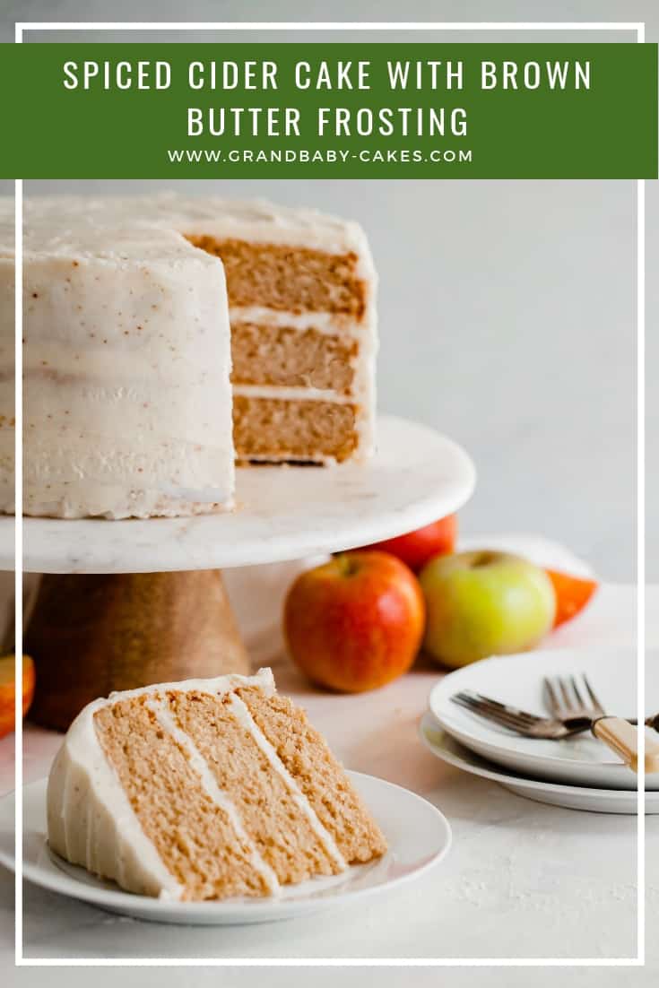 Spiced Cider Apple Cake Recipe with Brown Butter Frosting - A perfectly moist and tender fall cake flavored with apple cider and spices gets frosted with the most addictively creamy maple essenced brown butter frosting. Fall baking has never tasted so good! #apple #cider #fallbaking #cake #frosting Spiced Cider Apple Cake Recipe with Brown Butter Frosting - A perfectly moist and tender fall cake flavored with apple cider and spices gets frosted with the most addictively creamy maple essenced brown butter frosting. Fall baking has never tasted so good! #apple #cider #fallbaking #cake #frosting