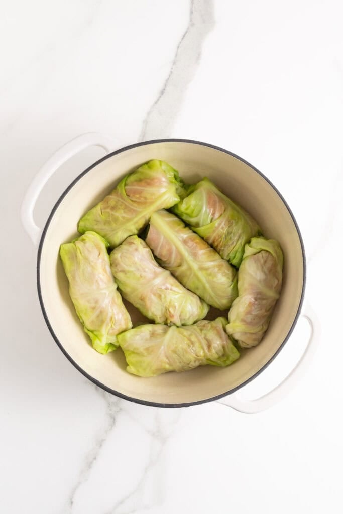 Cabbage rolls inside of a large pot