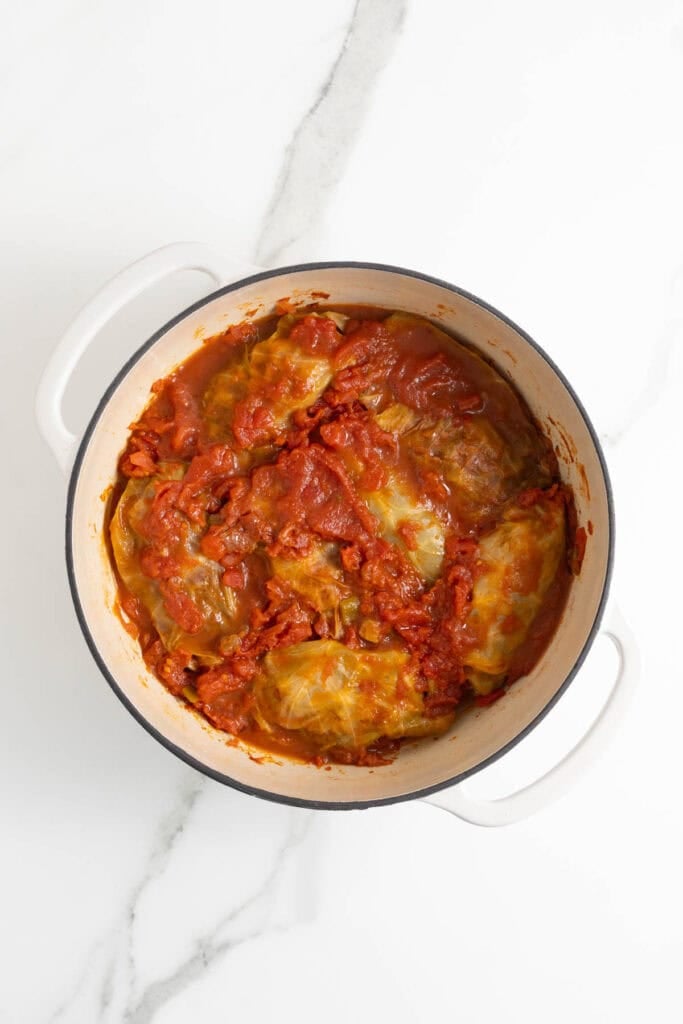 Finished stuffed cabbage rolls after cooking
