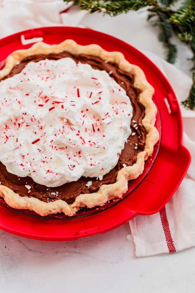 Peppermint chocolate pie with whipped cream on top