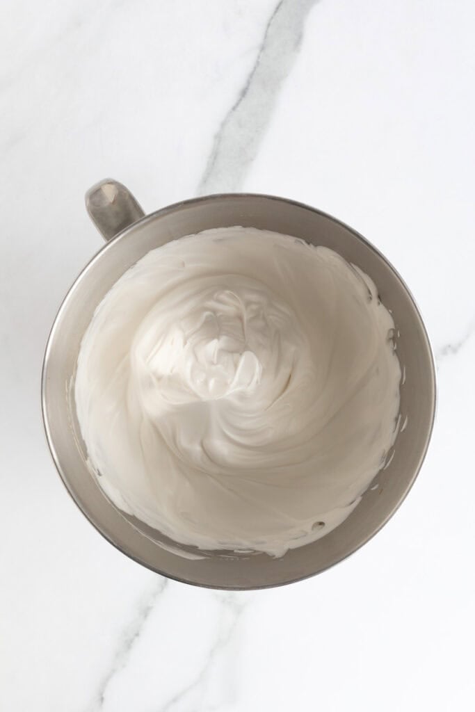 Completed meringue in a mixing bowl
