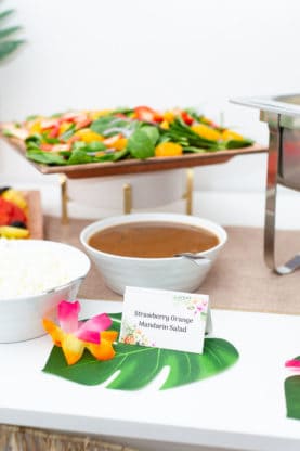 Delicious strawberry orange salad dressing in a large white bowl 