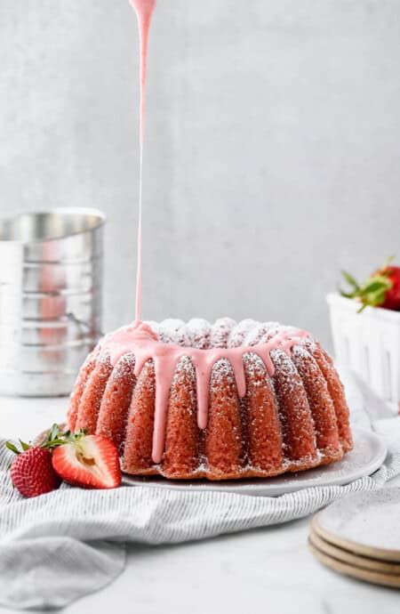 Fresh Strawberry Pound Cake Recipe with Strawberry Glaze poured over it
