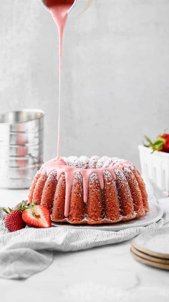 Fresh Strawberry Pound Cake Recipe with Strawberry Glaze poured over it