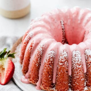 Close up on Fresh Strawberry Pound Cake recipe