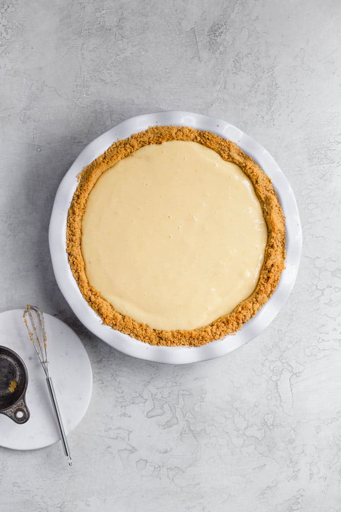 Overhead of graham cracker crust recipe with pie filling