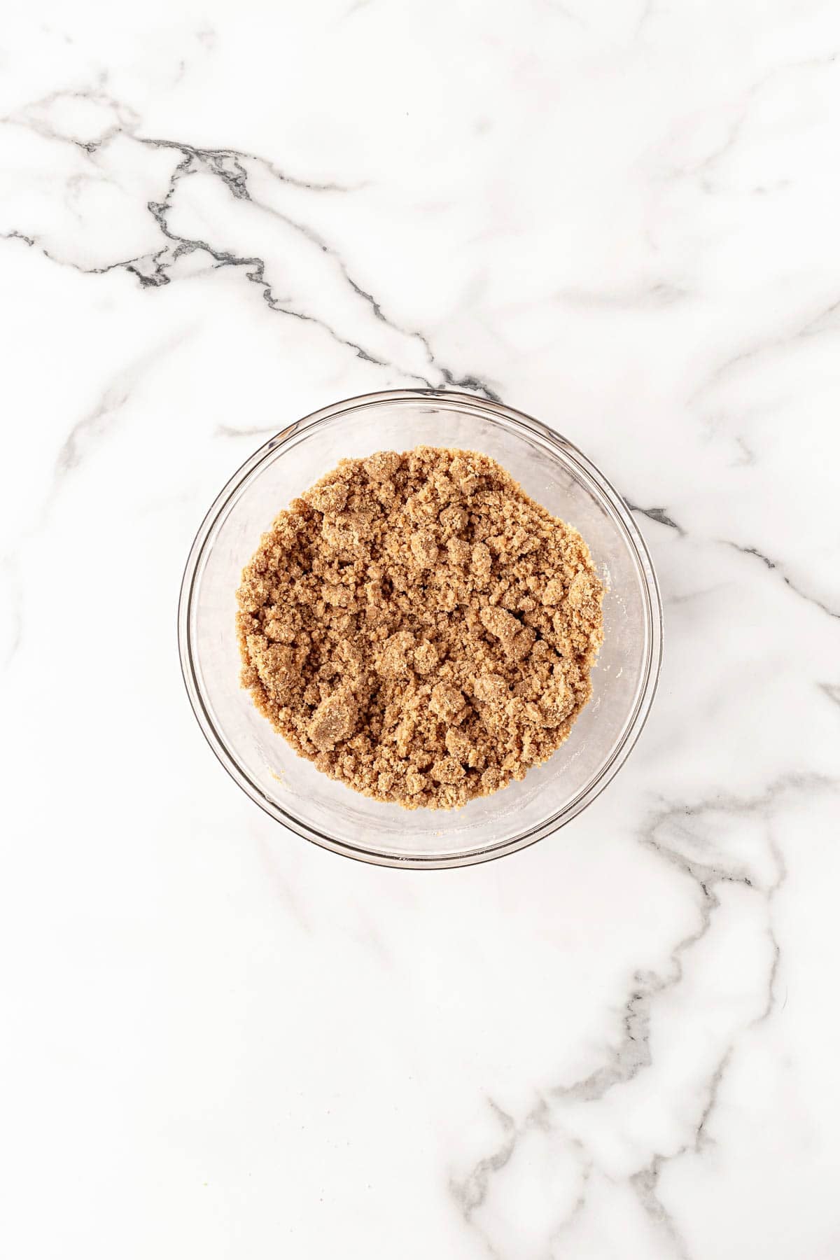Bowl of prepared crumb topping mixture